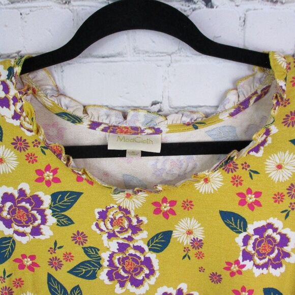 ModCloth Mustard Yellow Floral Retro Boho Print Tee - Picture 3 of 5